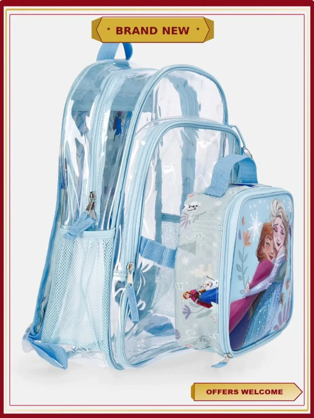 Clear Backpack with Lunch Box and Bag Charm, 3-Piece Set, School and Travel